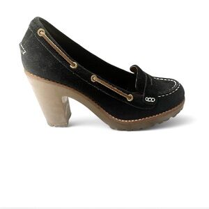 Sperry Topsider Women's Black Heeled Suede Leather Loafers Black 6.5M